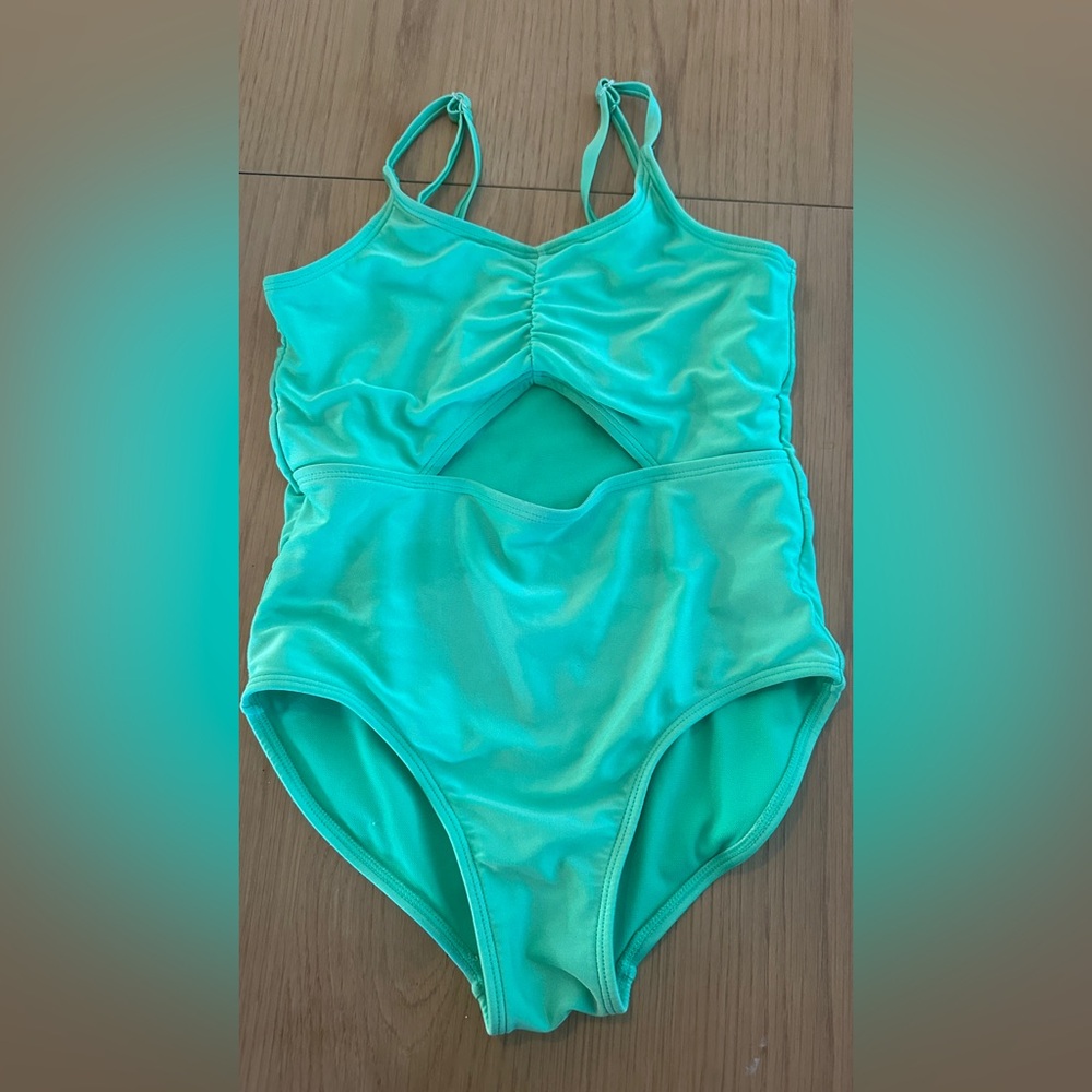 Girls Teal Cutout One-Piece Swimsuit size 10-12